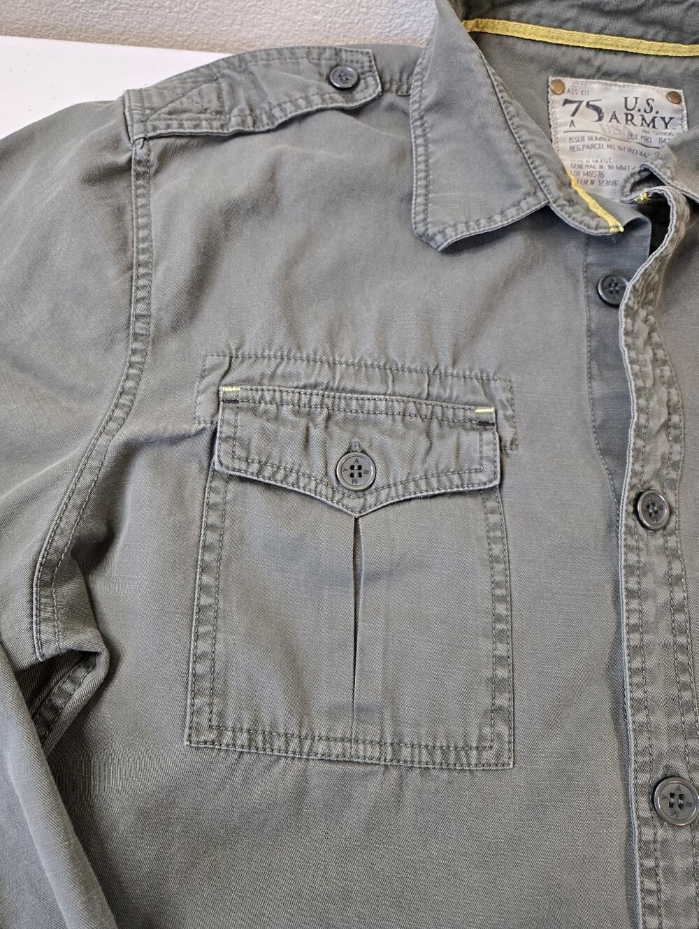 Authentic Apparel Military Style Button Front Shirt in Army Green XXL - Picture 3 of 11